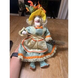 VTG Lucky Kitchen Witch Halloween Doll Figure Broom Hanging Folk Art‎ Decor
